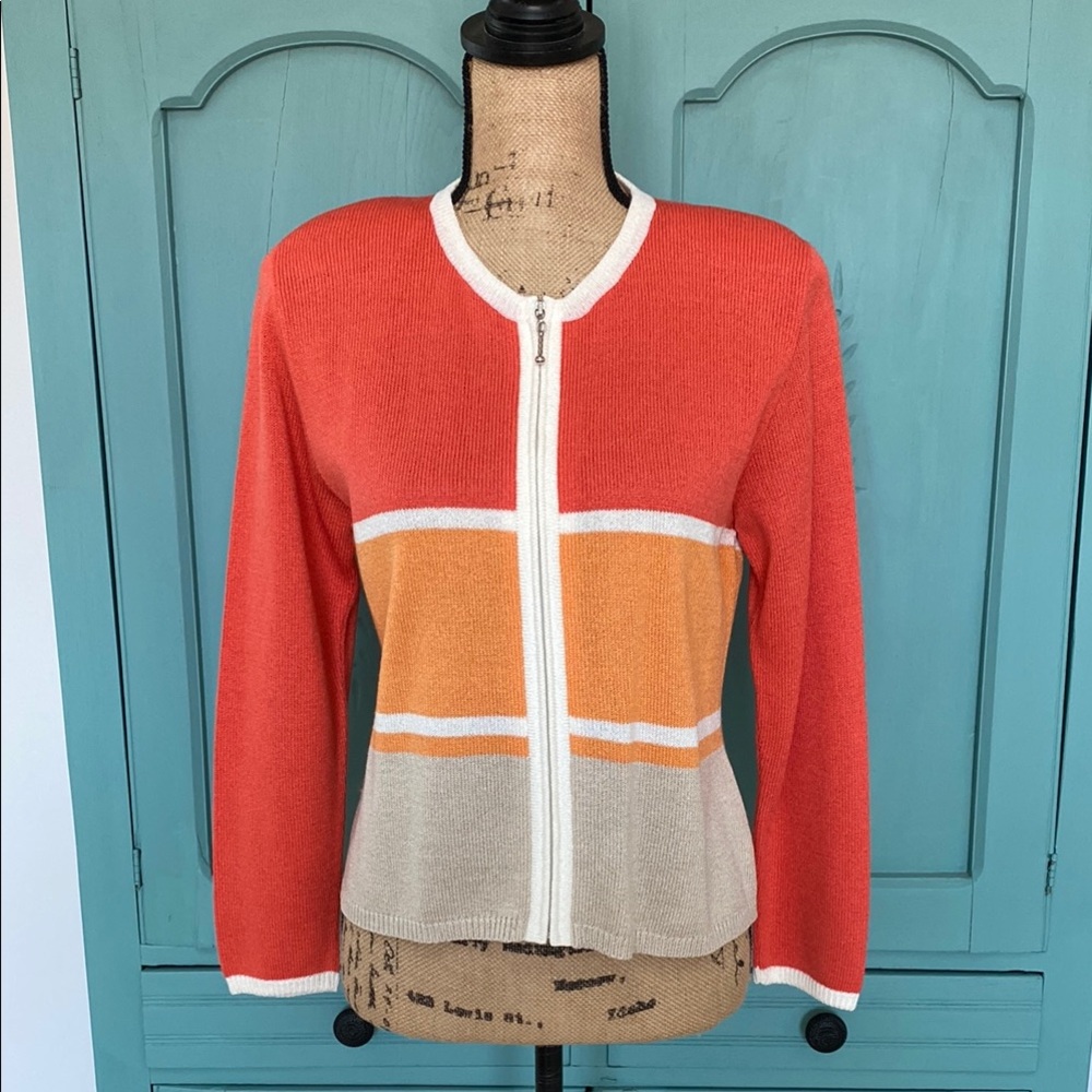 Orange and Cream Colorblock Cardigan Sweater